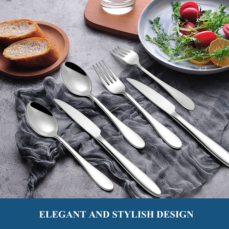 Wildone 30-Piece Silverware Set, Wildone Stainless Steel Flatware Set Service for 6, Tableware Cutlery Set for Home Kitchen Hotel Restaurant, Mirror Polished, Dishwasher Safe - Image 3